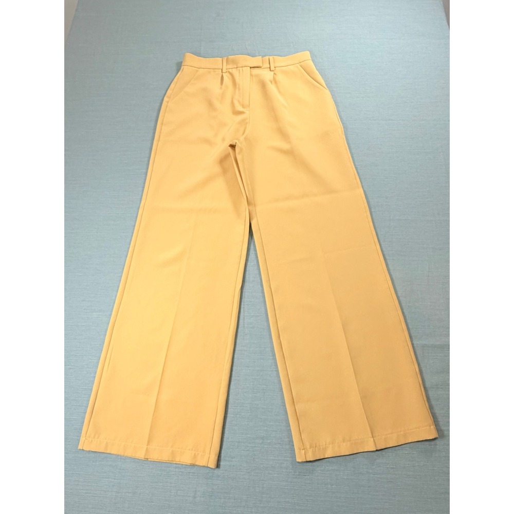 Unbranded Wide Leg Pants Womens Size L Beige Almost Yellow High Waisted Pleated